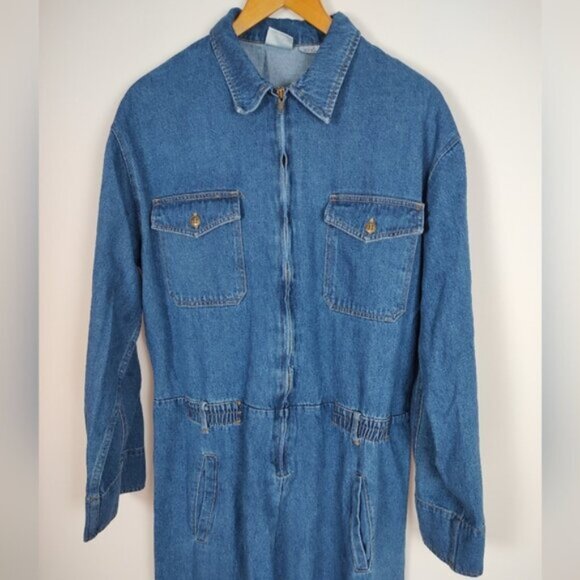 EUC Spiegel Retro 90s Denim Jumpsuit NWOT Zipper Pocket Cinch Accents Size 10 - Picture 7 of 12